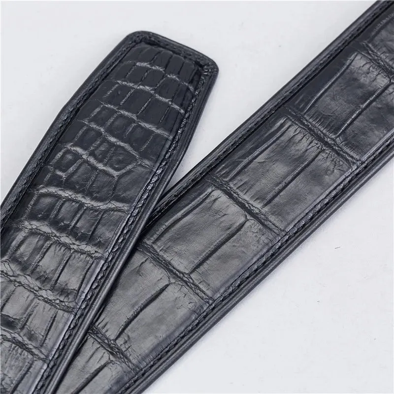 Crocodile Belly Skin Stainless Steel Needle Buckle Waist Belt for Men