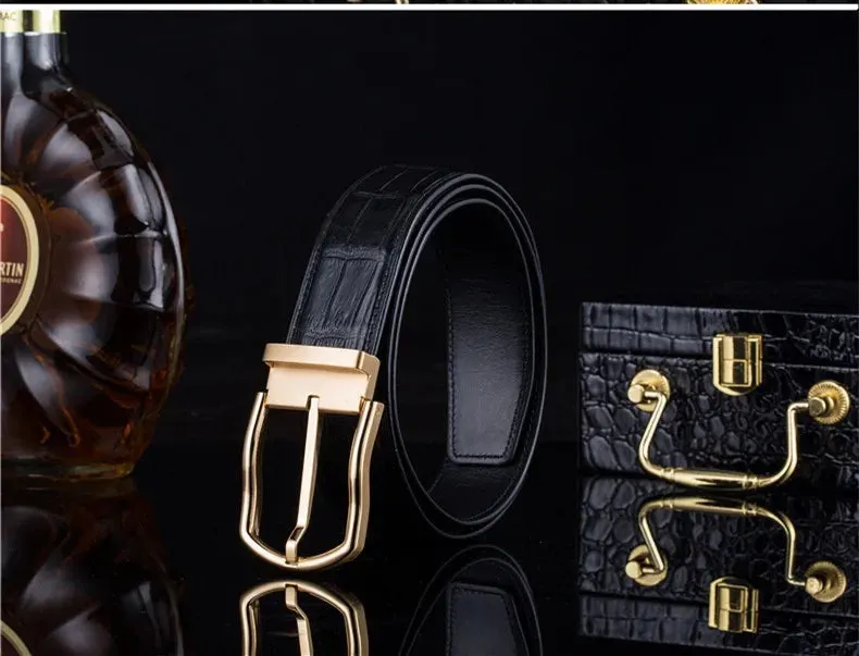 Crocodile Belly Skin Stainless Steel Needle Buckle Waist Belt for Men