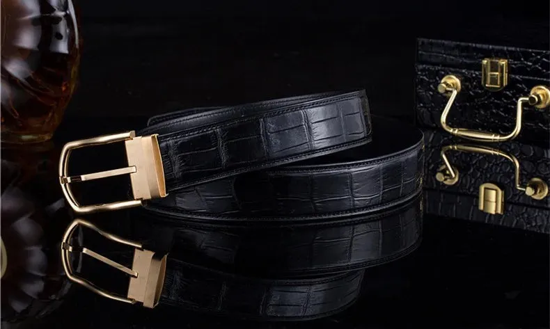 Crocodile Belly Skin Stainless Steel Needle Buckle Waist Belt for Men