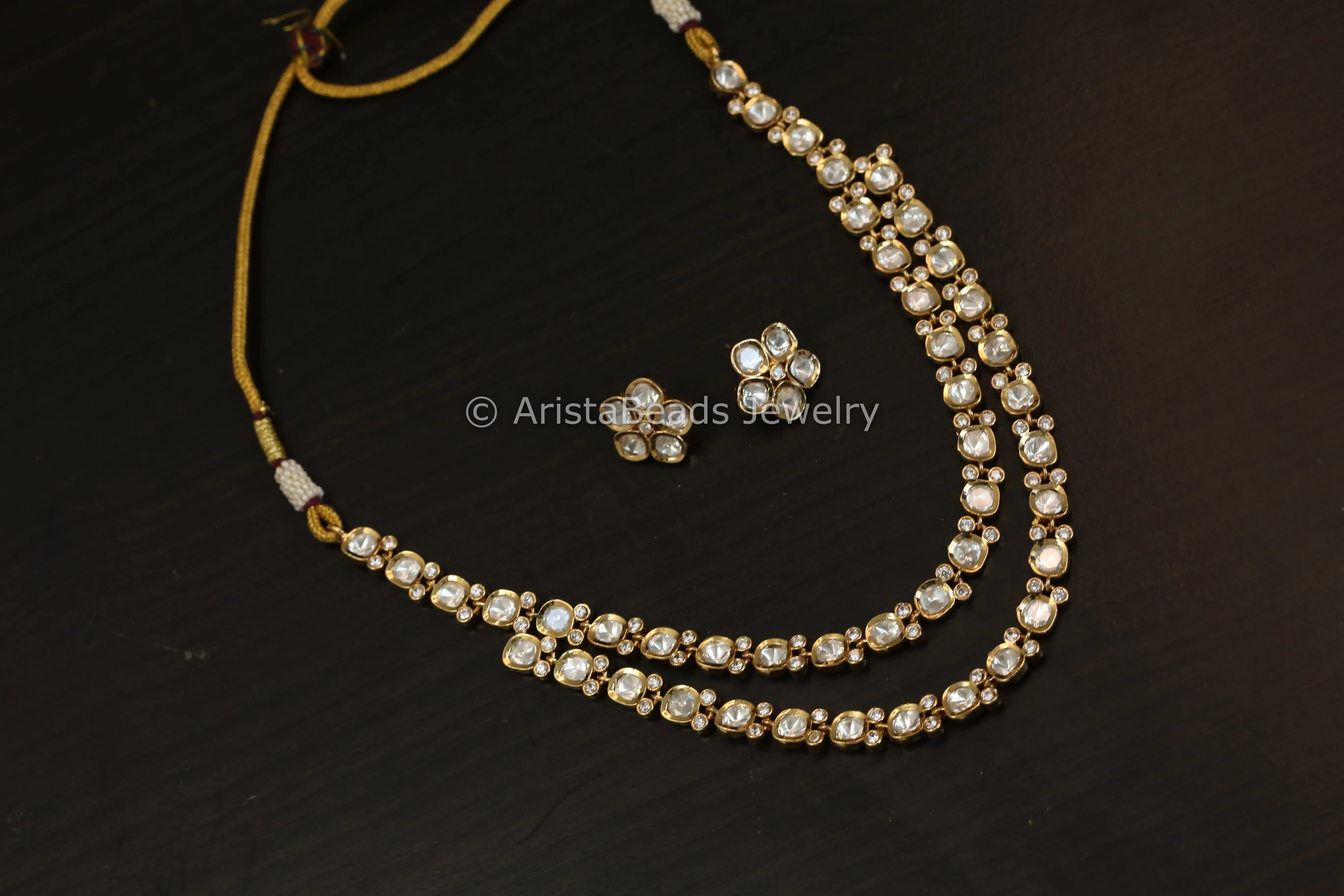 Dainty Layered Uncut Polki Necklace Set (ABJ-N101-9)