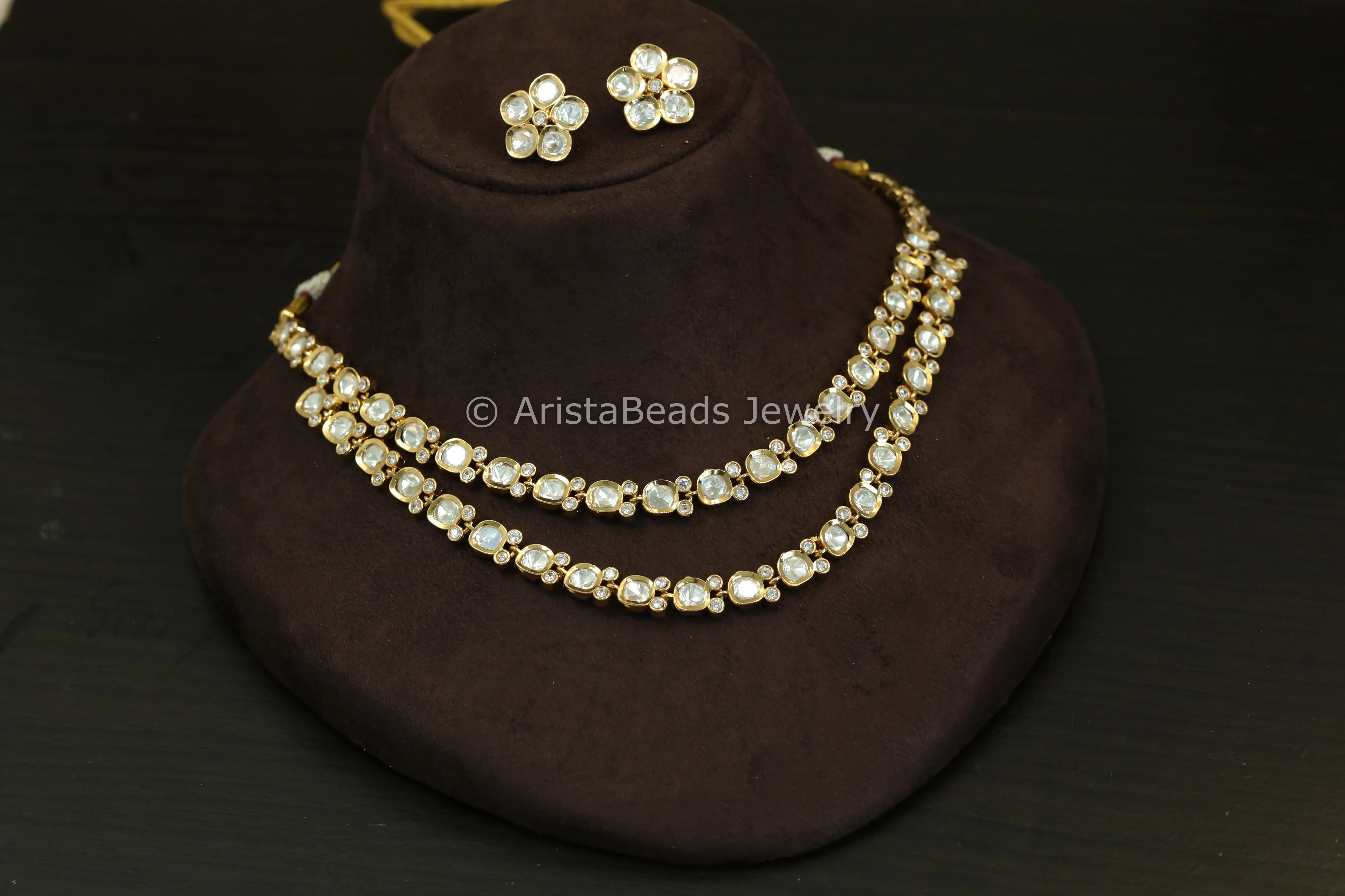 Dainty Layered Uncut Polki Necklace Set (ABJ-N101-9)