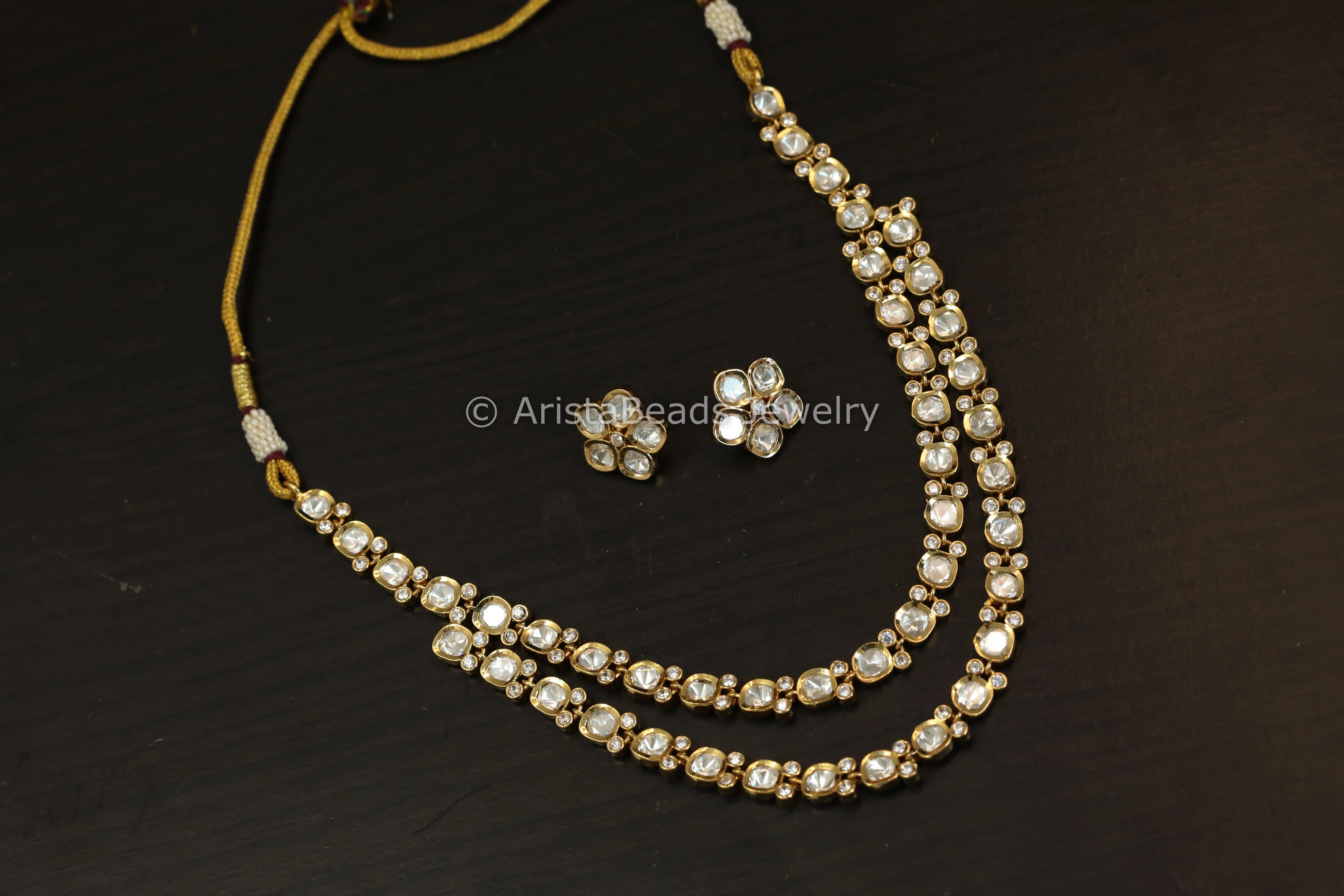 Dainty Layered Uncut Polki Necklace Set (ABJ-N101-9)