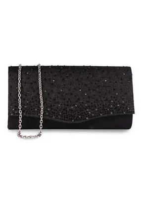 Deja Black Glitter Lurex Clutch Handbag by Paradox London | Look Again