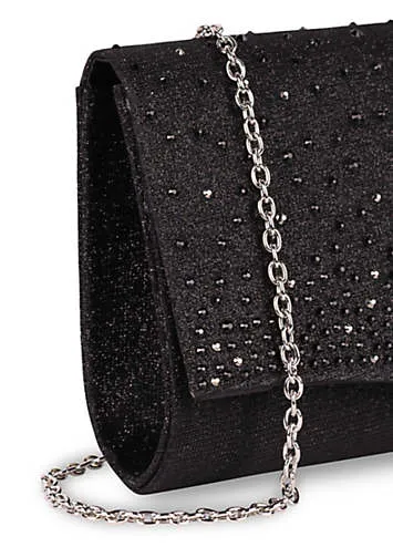 Deja Black Glitter Lurex Clutch Handbag by Paradox London | Look Again