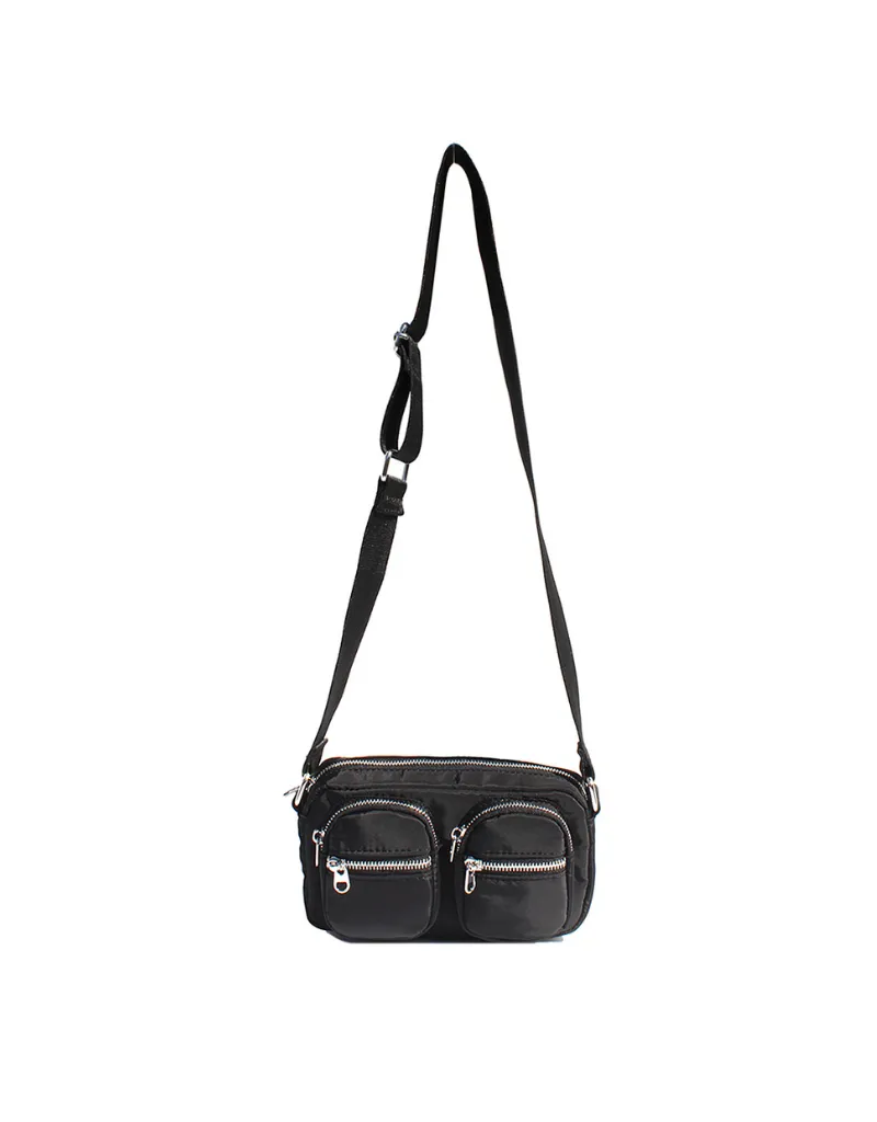 DOUBLE POCKET NYLON CROSSBODY BAG