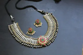 Dual Tone Fusion Jadau Kundan Necklace Set (ABJ-N101-17)