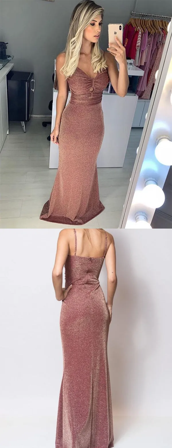 Elegant Spaghetti Strap Tight Sheath Long Unique Prom Dresses, DB1113