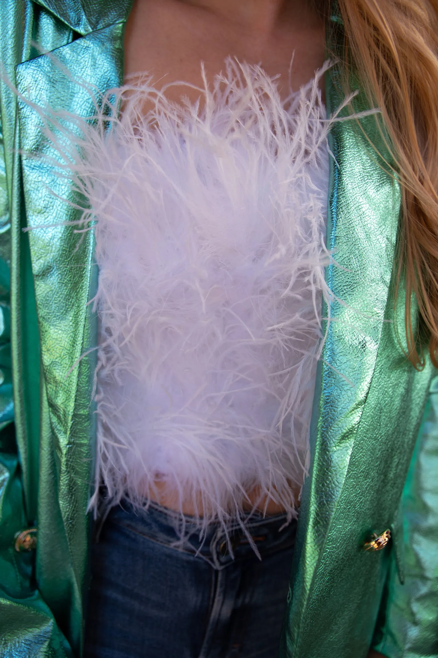 Fancy Feathered Crop Top - White