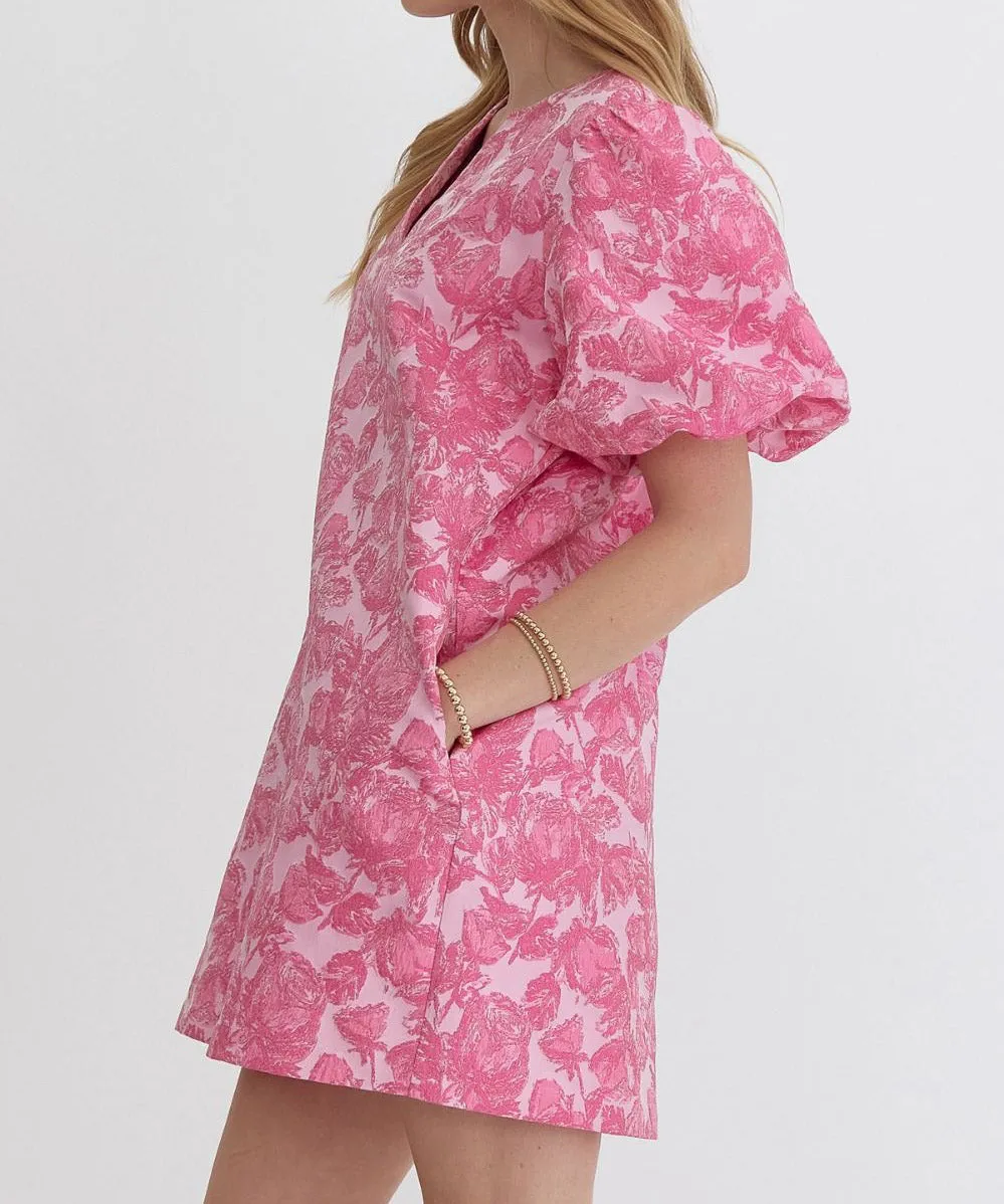 Floral Jacquard Dress - Pink