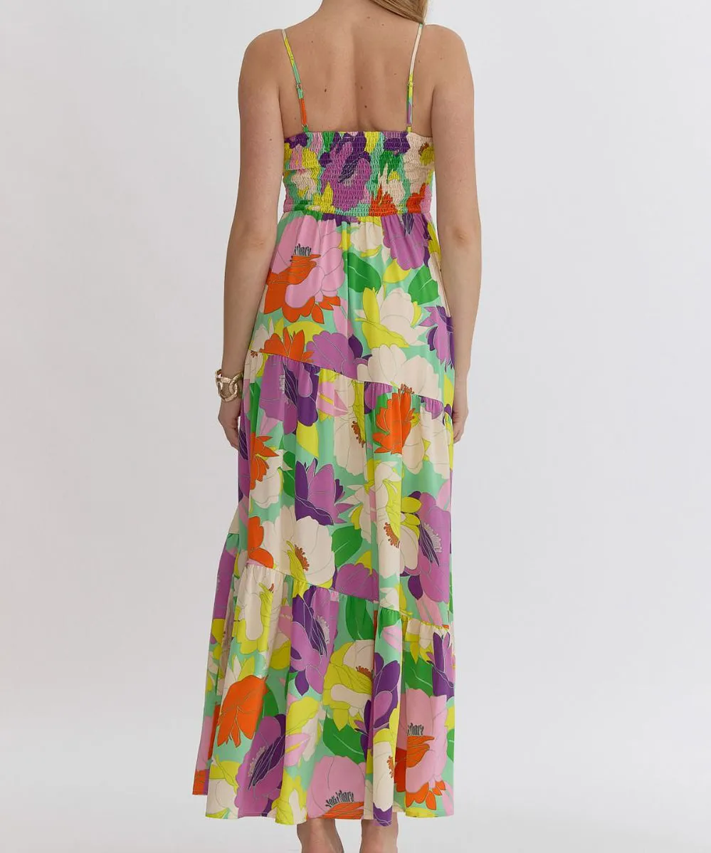 Floral Print Maxi Dress - Mint Purple