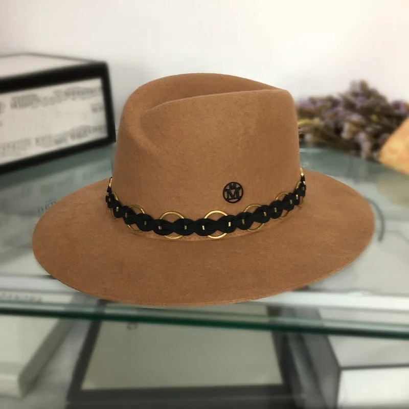 Formal Style Outdoor Fashion Brown Wool Winter Fedora Hat for Women