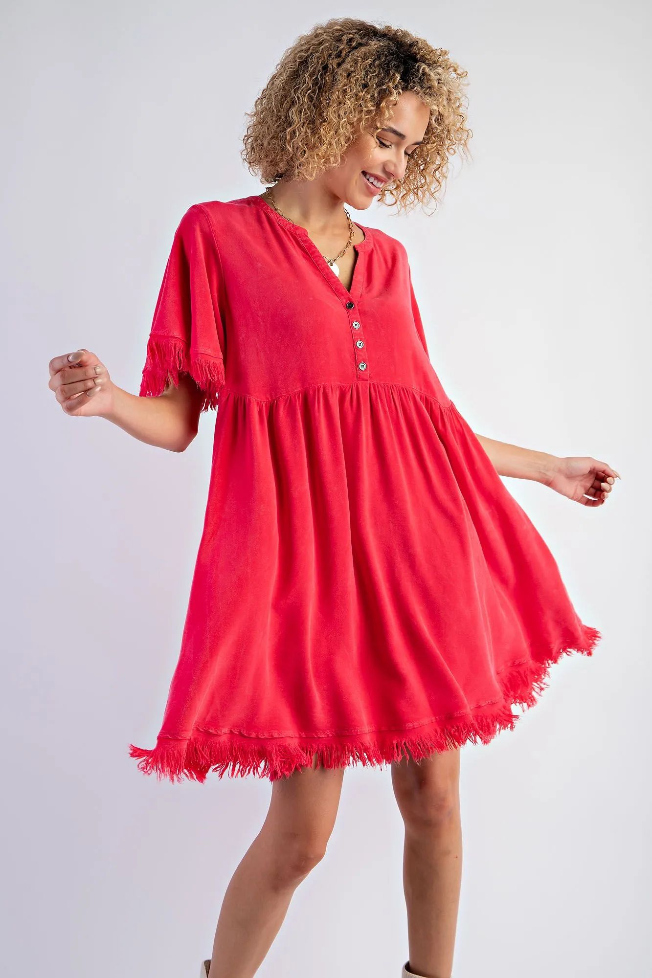 Frayed Babydoll Tunic Dress