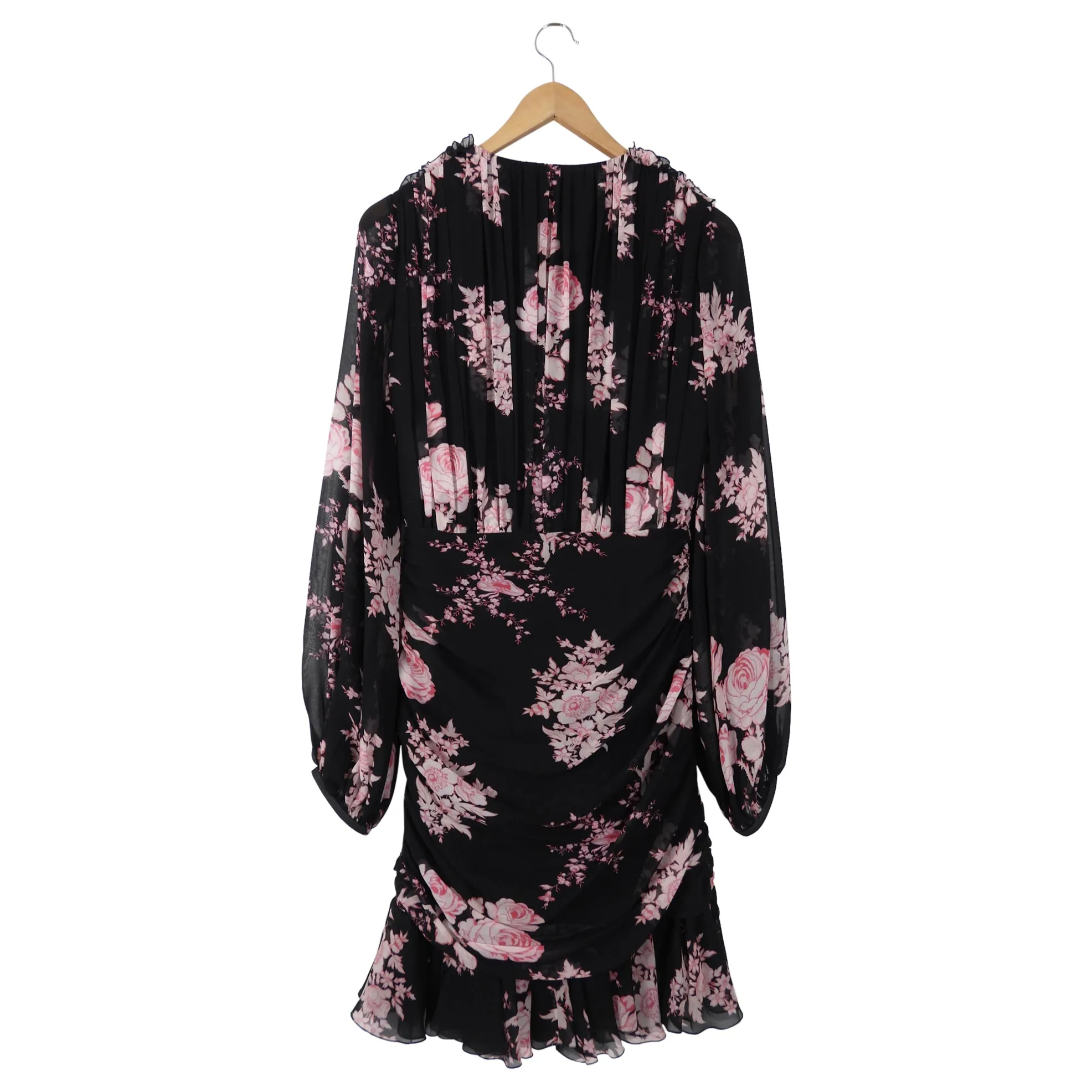 Giambattista Valli Black and Pink Roses Chiffon Long Sleeve Dress - IT42 / S (4/6)