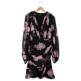 Giambattista Valli Black and Pink Roses Chiffon Long Sleeve Dress - IT42 / S (4/6)