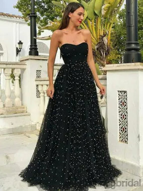 Gogerous Sweetheart A-line Tulle Long Prom Dresses.DB100142