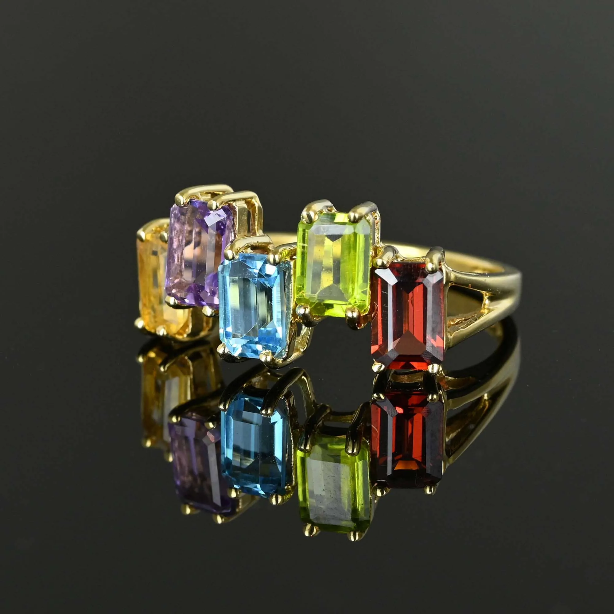 Gold Multi Gemstone Five Stone ZigZag Ring