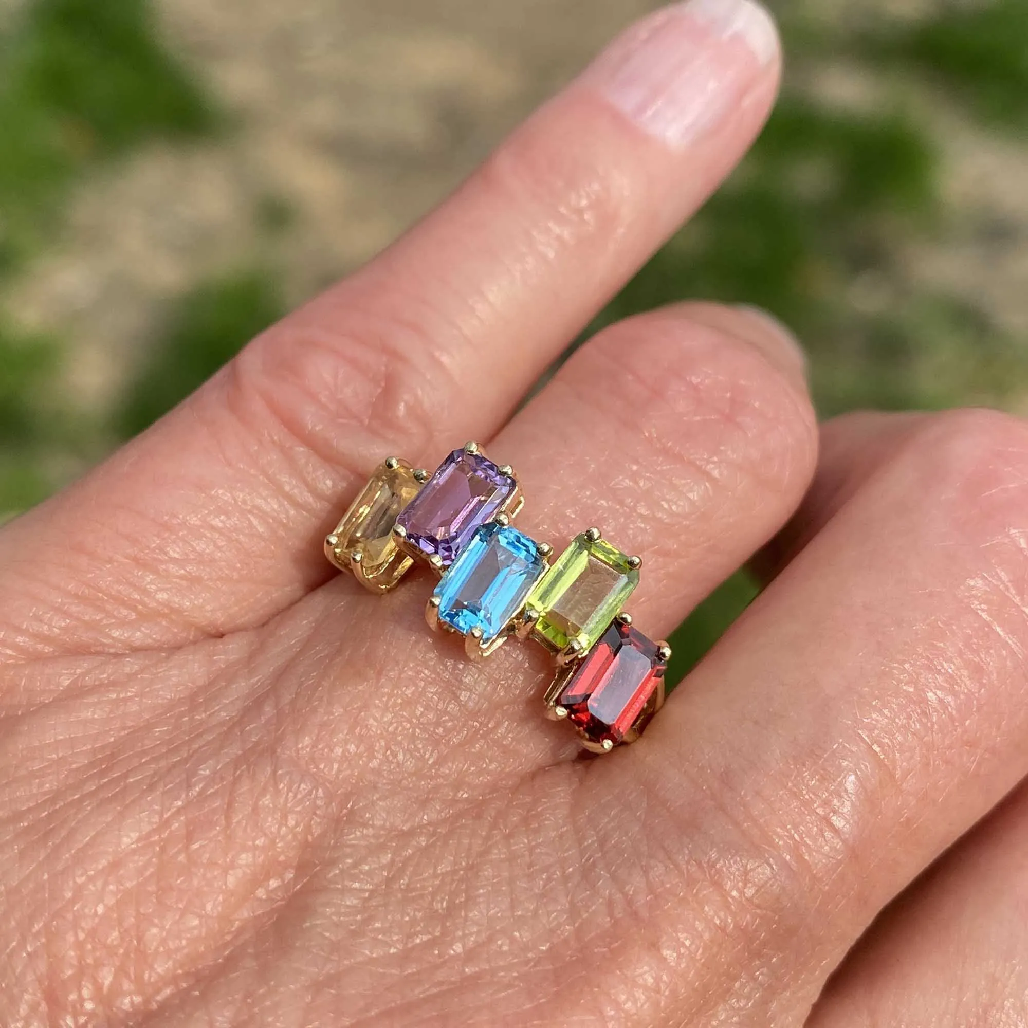 Gold Multi Gemstone Five Stone ZigZag Ring