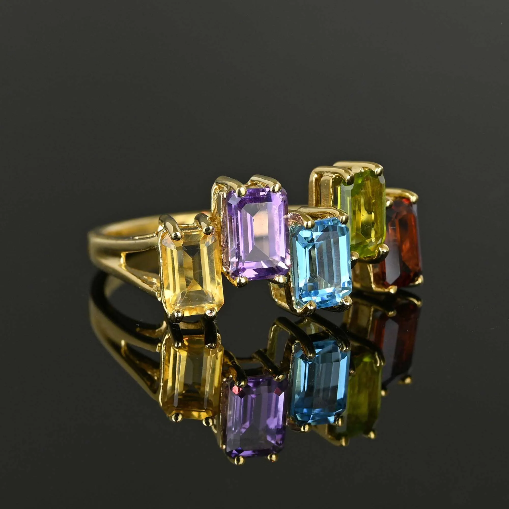 Gold Multi Gemstone Five Stone ZigZag Ring