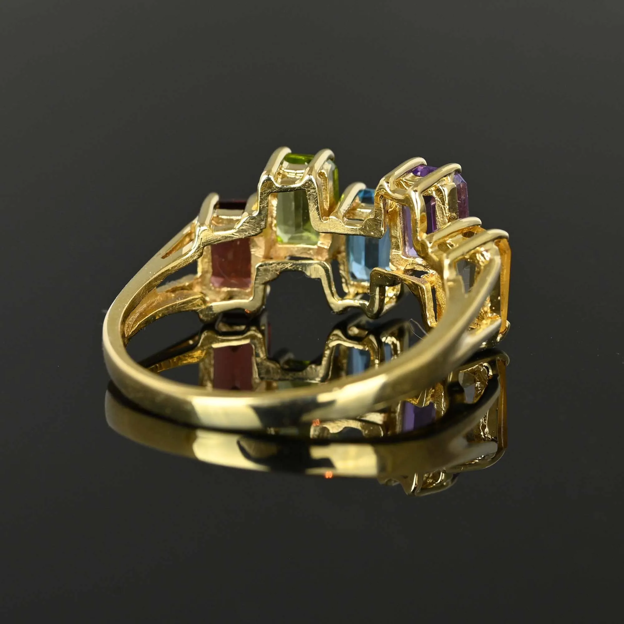 Gold Multi Gemstone Five Stone ZigZag Ring