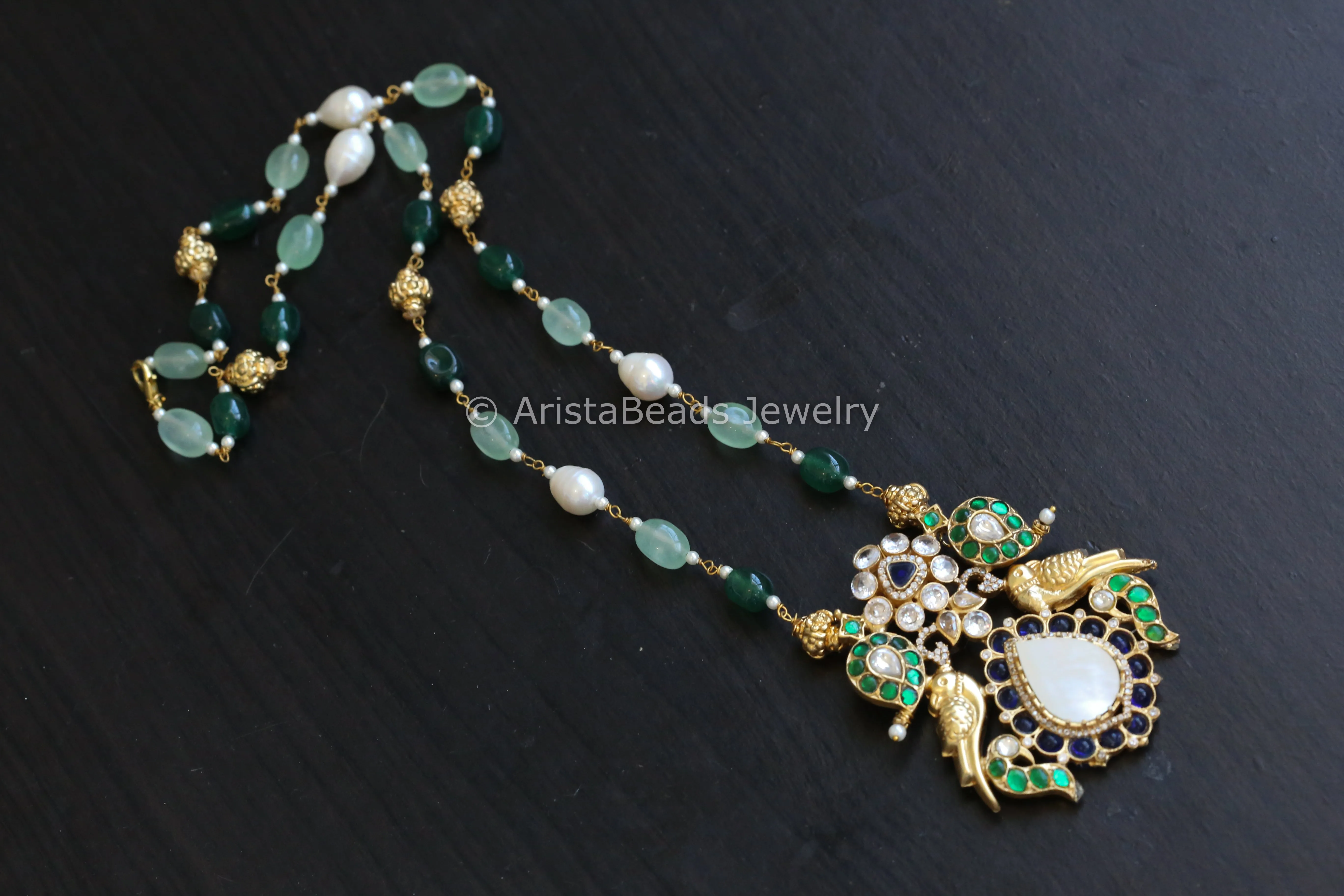 Green Blue Jadau Kundan Fusion Necklace