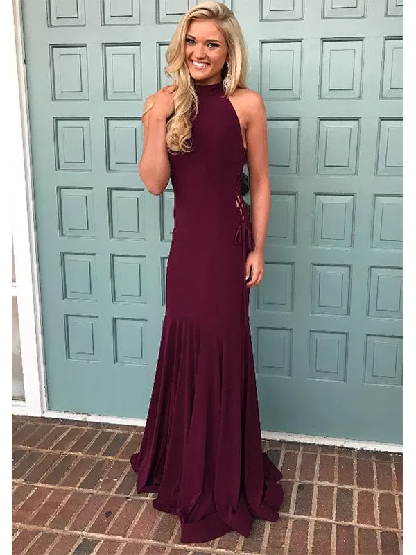 Halter Lace Up Mermaid Sleeveless Floor Length Prom Dress Evening Dress, OL721