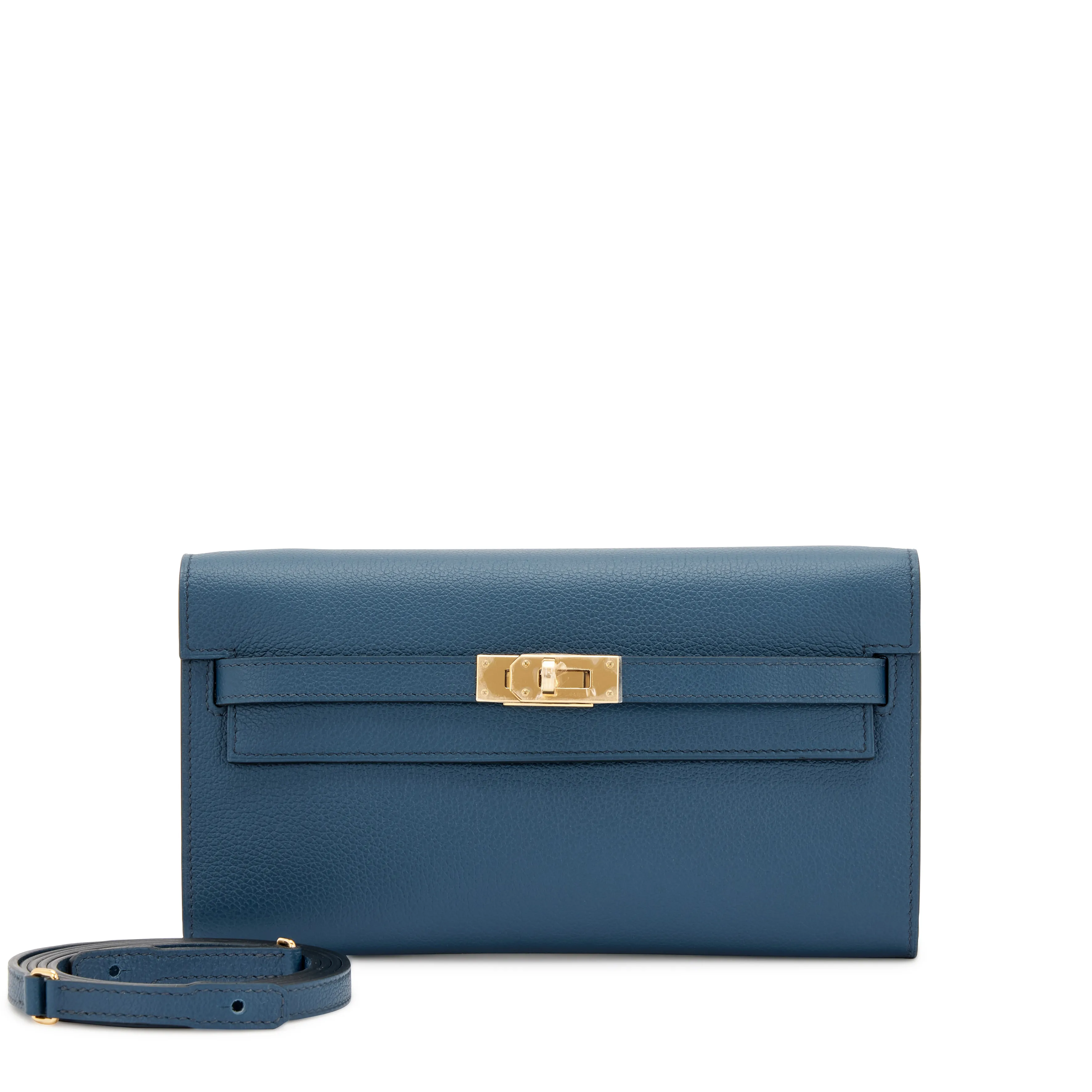 Hermès Bleu de Prusse Evercolor Kelly To Go Wallet Gold Hardware, 2023