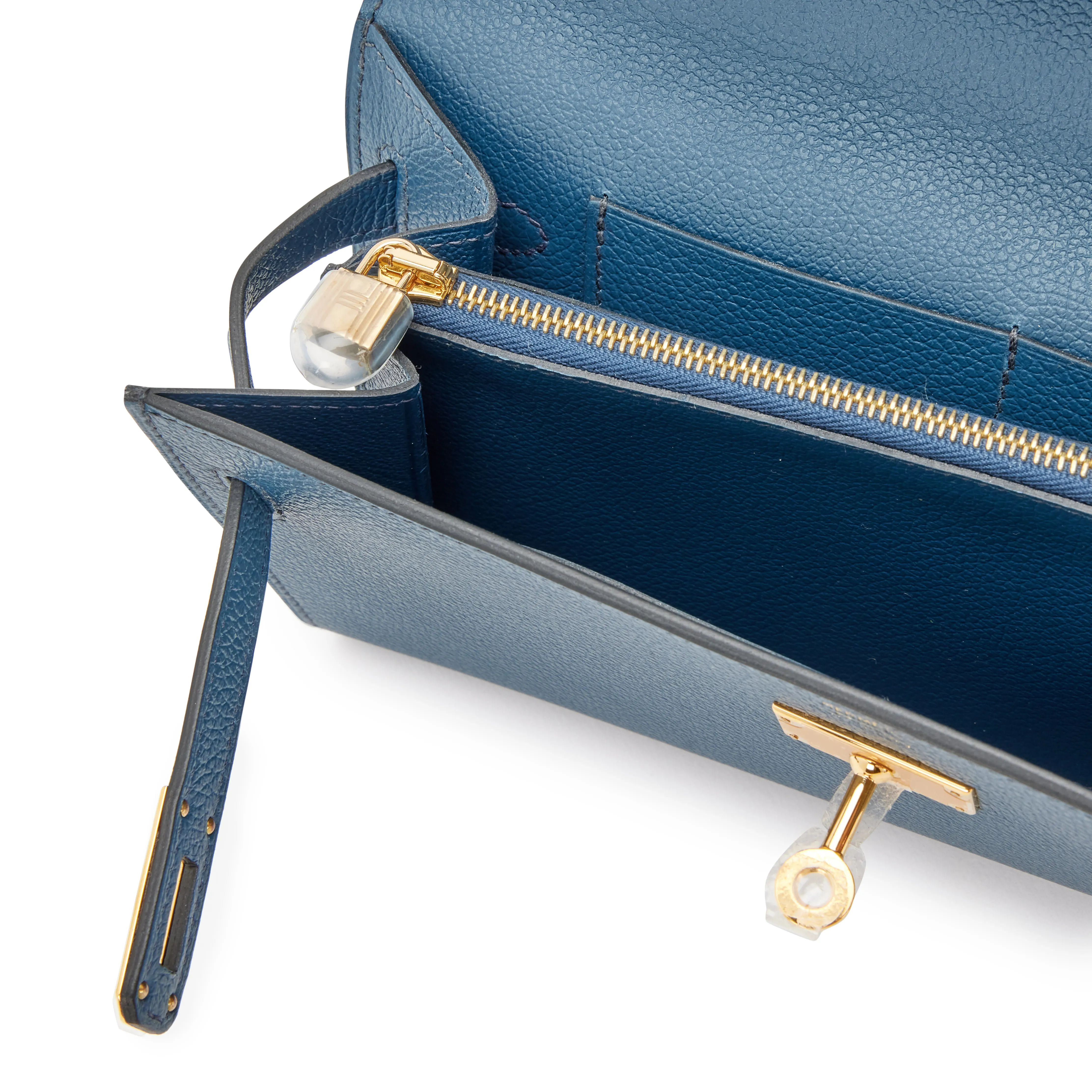 Hermès Bleu de Prusse Evercolor Kelly To Go Wallet Gold Hardware, 2023