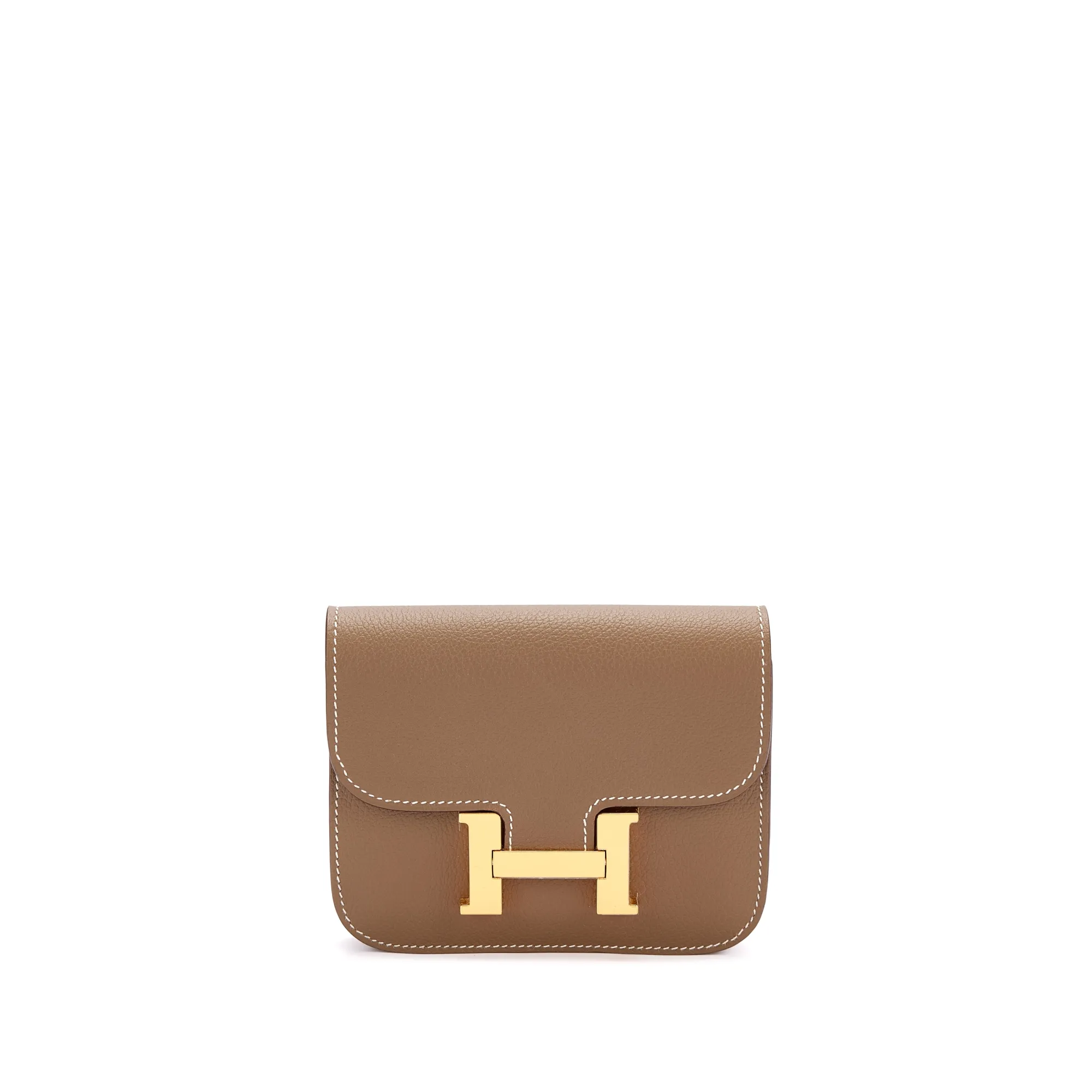 Hermès Etoupe Evercolor Constance Slim Wallet Gold Hardware, 2023