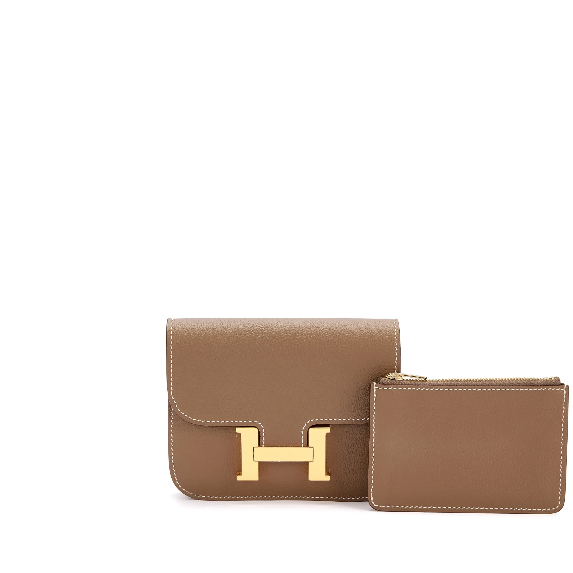 Hermès Etoupe Evercolor Constance Slim Wallet Gold Hardware, 2023