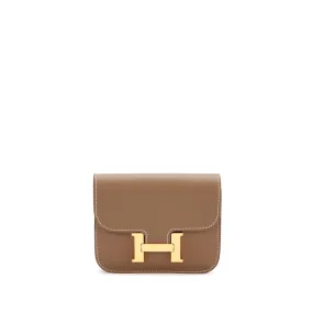 Hermès Etoupe Evercolor Constance Slim Wallet Gold Hardware, 2023