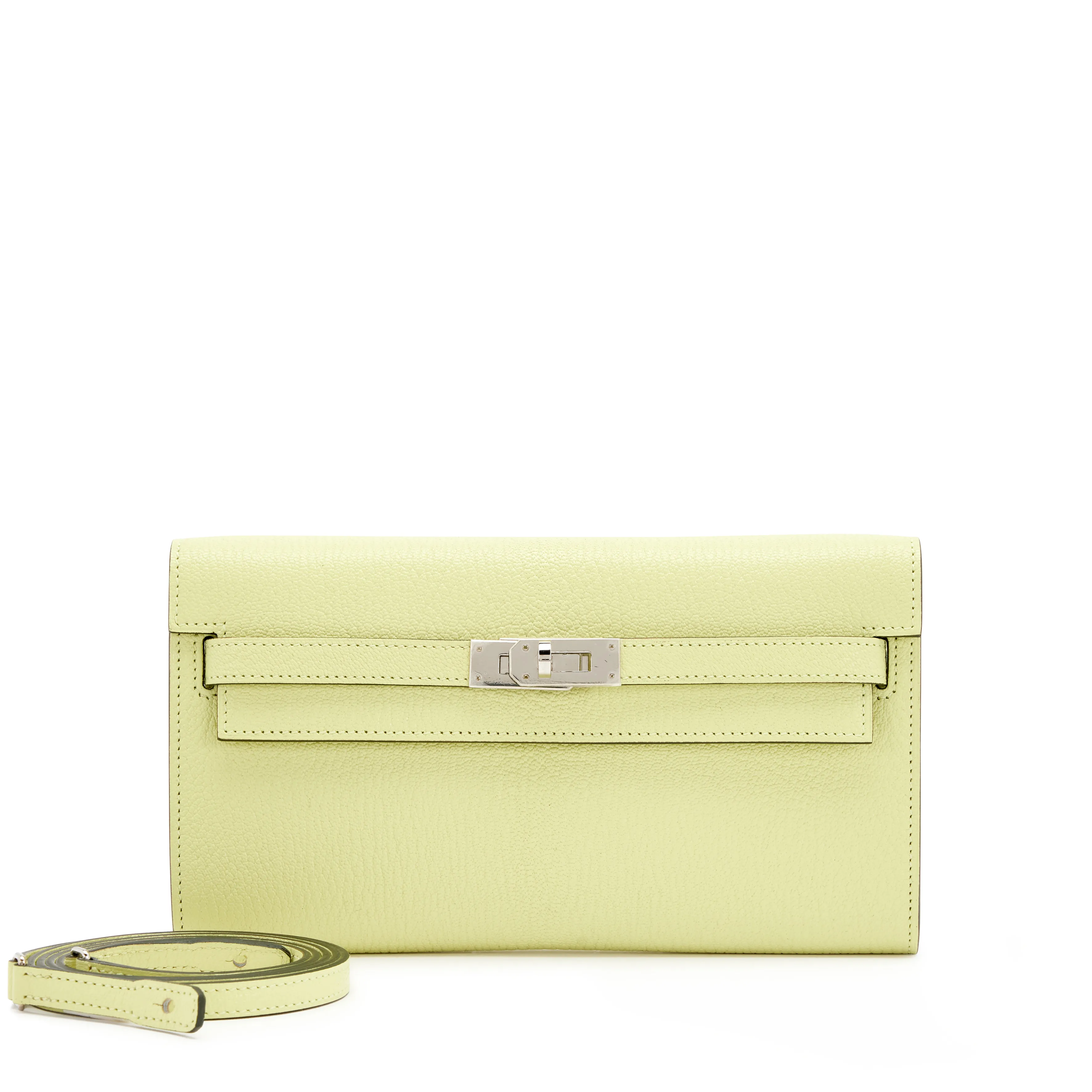 Hermès Jaune Bourgeon Chèvre Mysore Kelly-To-Go Wallet Palladium Hardware, 2021