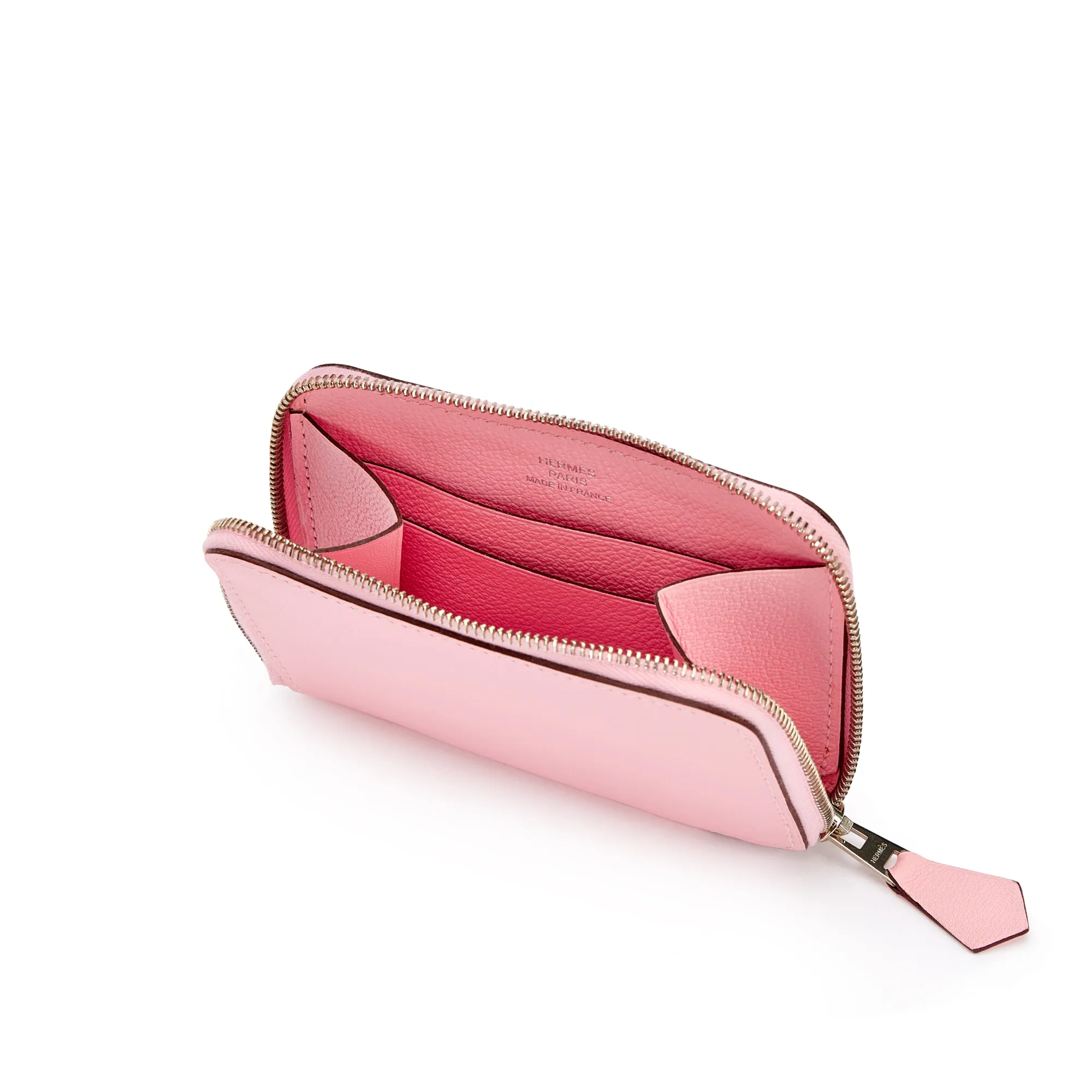 Hermès Rose Sakura Swift Azap Compact Wallet Palladium Hardware, 2014