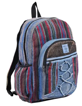 Hippie Boho Hemp Cotton Daypack Backpack Denim Blue