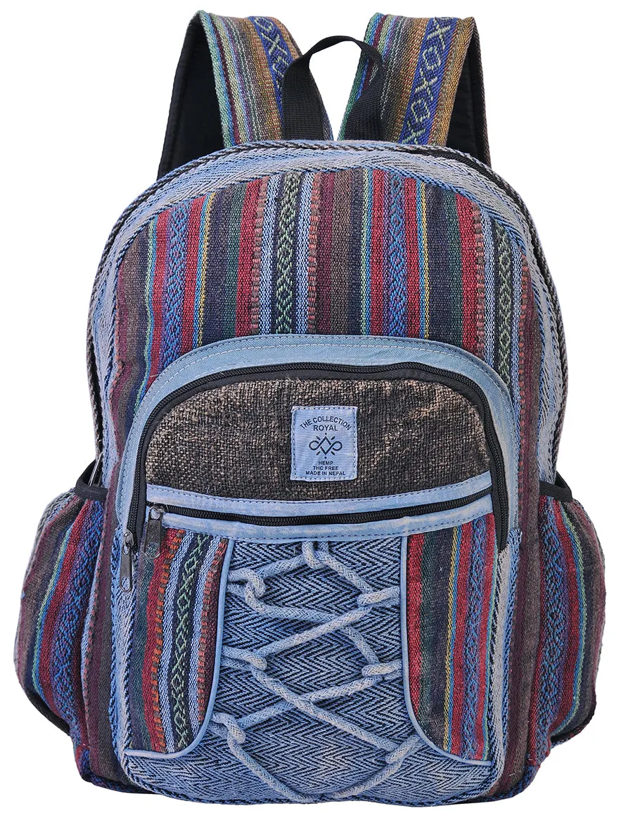 Hippie Boho Hemp Cotton Daypack Backpack Denim Blue