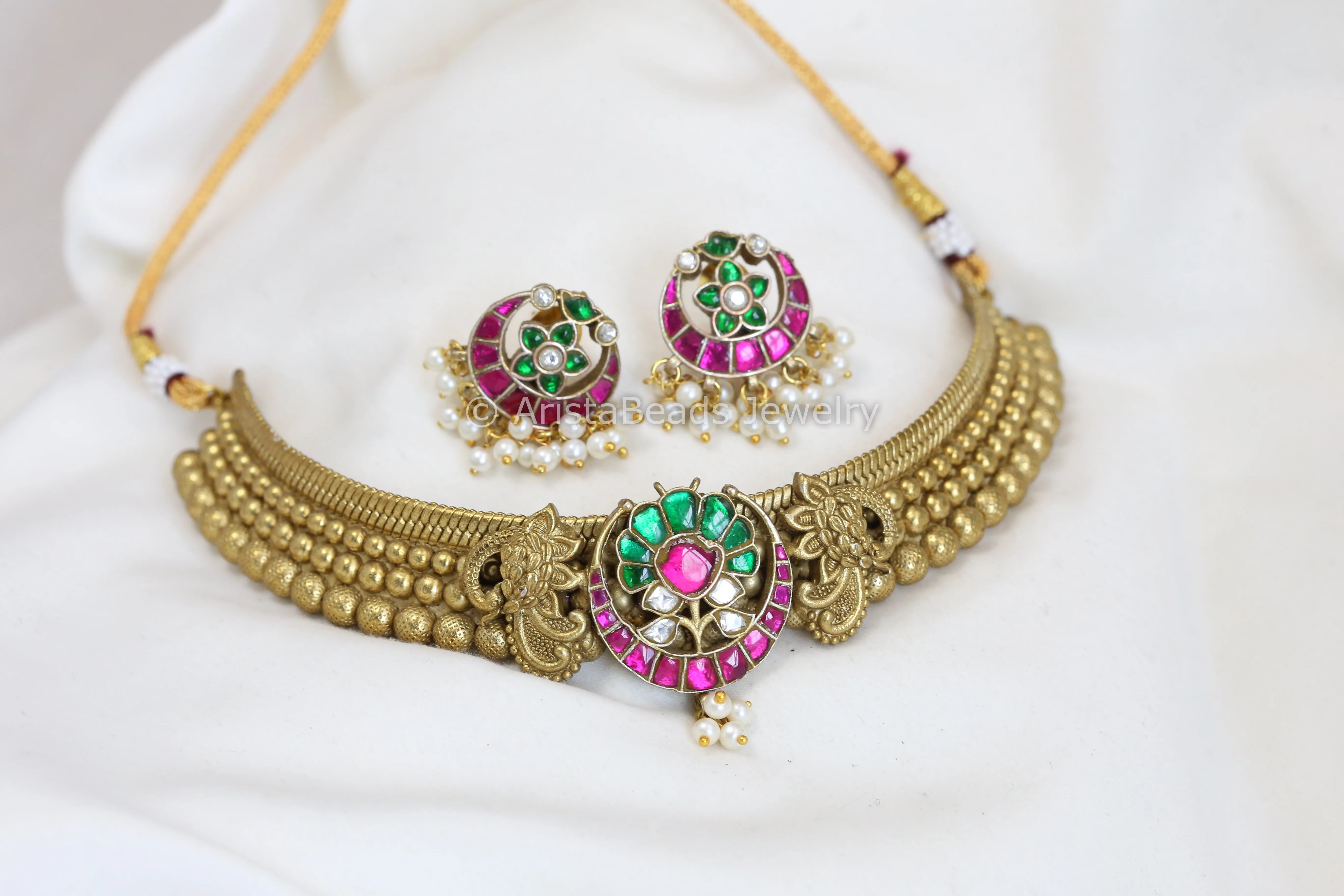 Jadau Thussi Necklace Set  - Multi