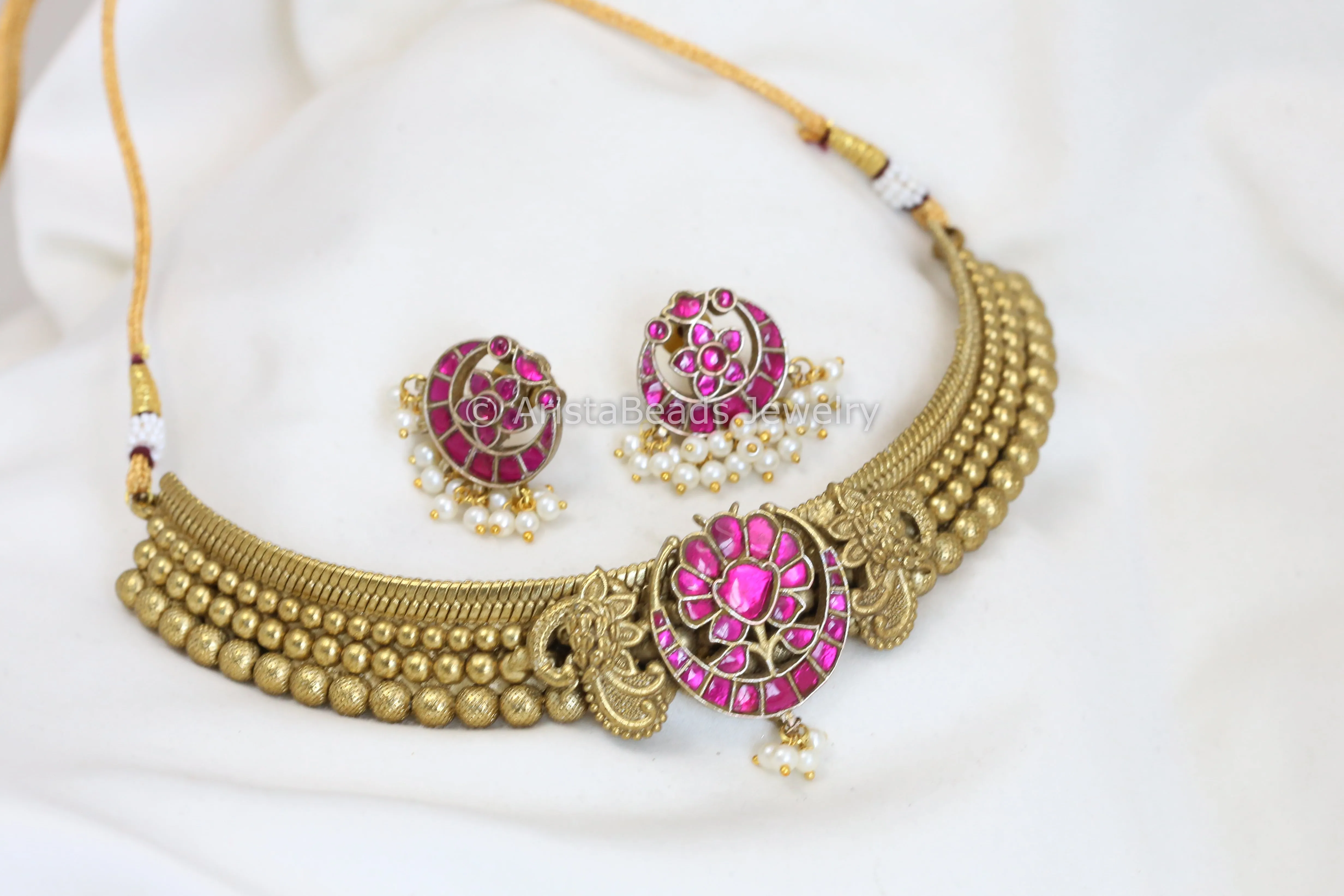 Jadau Thussi Necklace Set  -Ruby