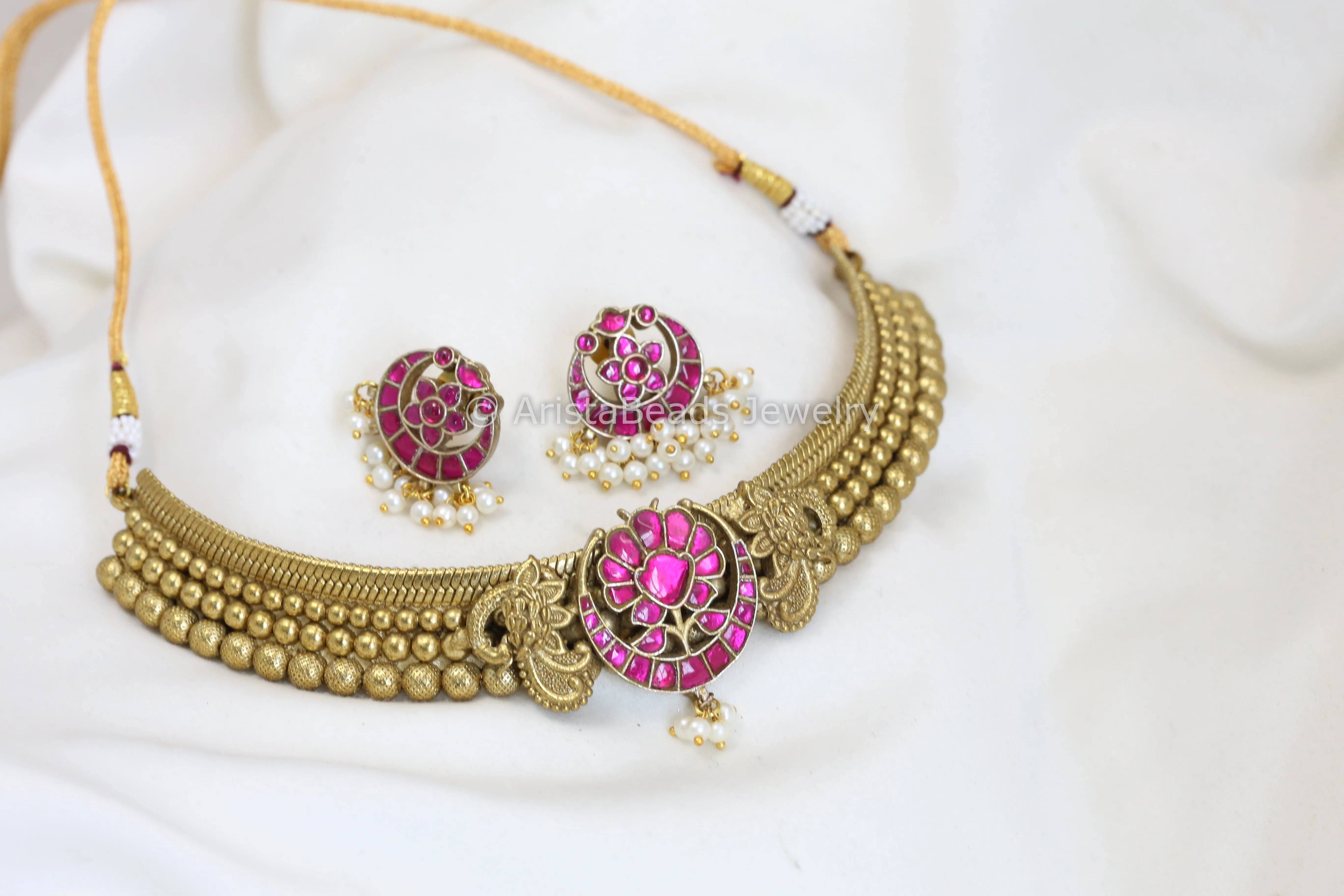 Jadau Thussi Necklace Set  -Ruby