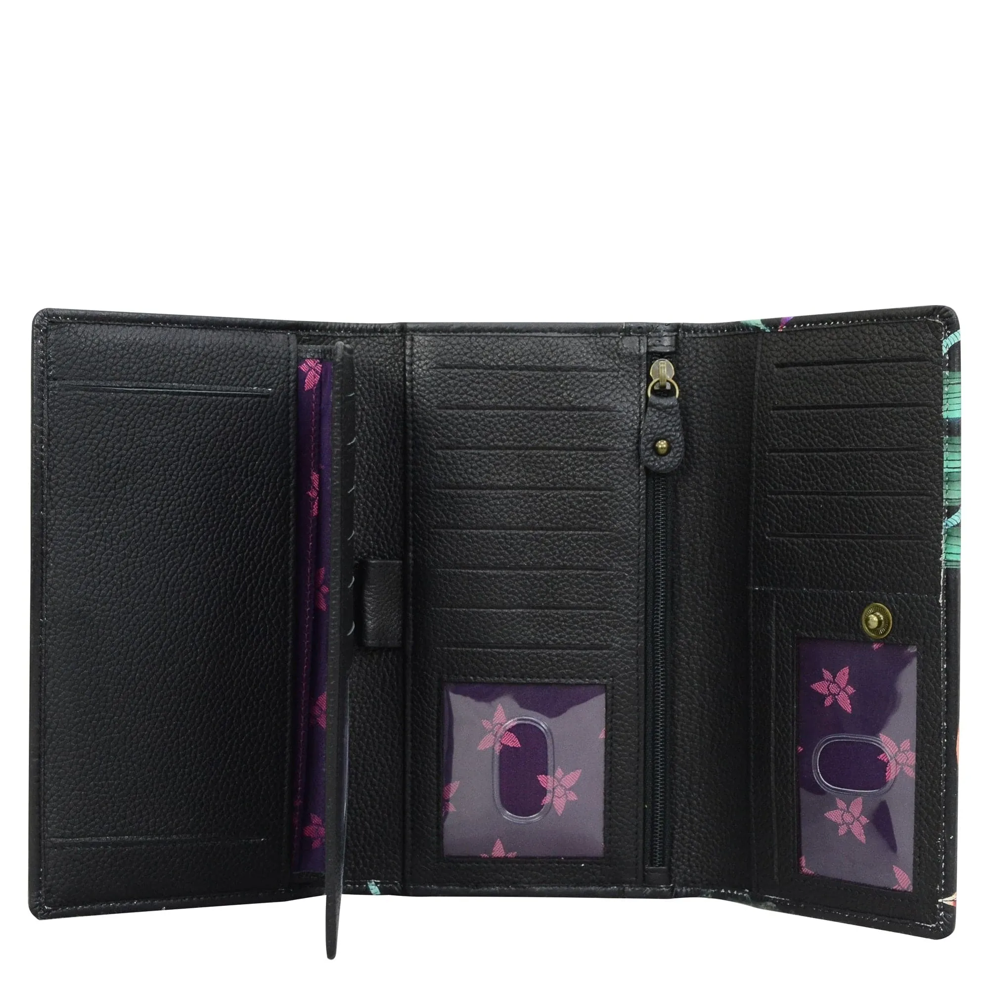 Leather Hand Painted Checkbook Clutch with RFID - Island Escape Black (1153)