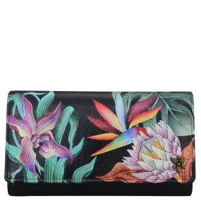 Leather Hand Painted Checkbook Clutch with RFID - Island Escape Black (1153)