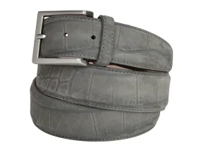 Limited Edition Calf Skin Alligator Embossed Suede Belt Gray