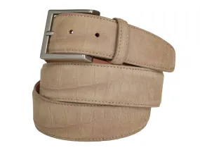 Limited Edition Calf Skin Alligator Embossed Suede Belt Tan