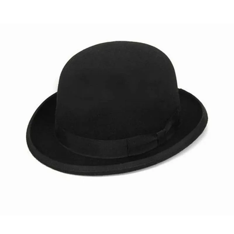 Luxury Woolen Rolled Brim Belt Decor Bowler Fedora Hat for Men