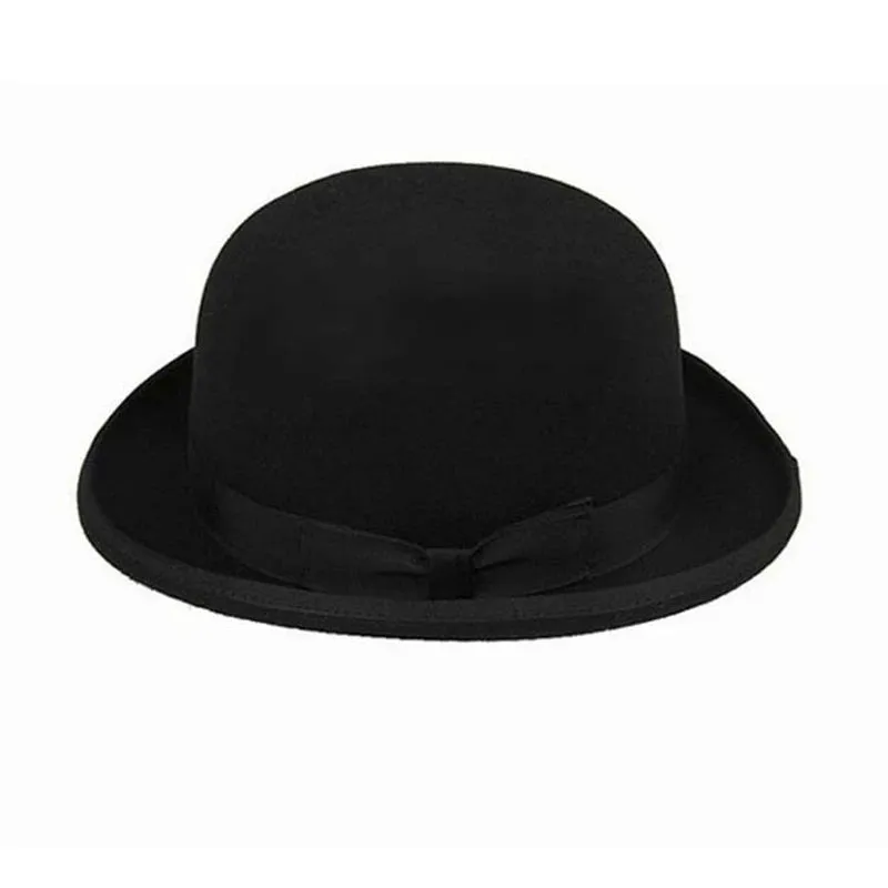 Luxury Woolen Rolled Brim Belt Decor Bowler Fedora Hat for Men