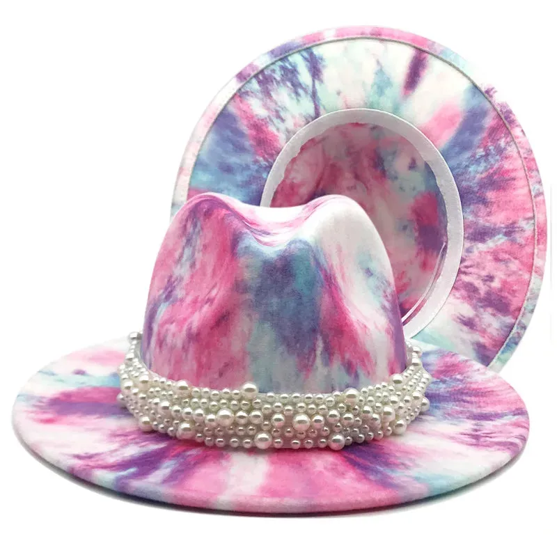 Men and Women Casual Tie Dyed 3D Painted Wide Brim Party Fedora Hat