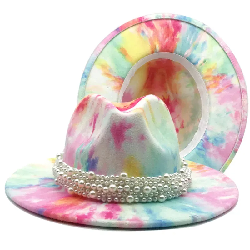 Men and Women Casual Tie Dyed 3D Painted Wide Brim Party Fedora Hat