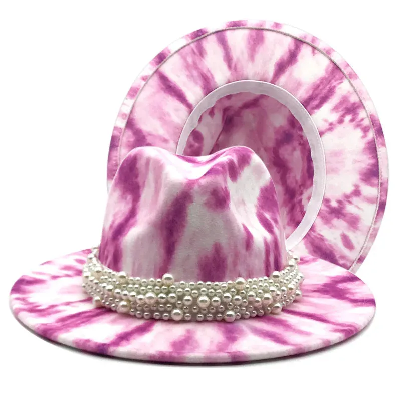 Men and Women Casual Tie Dyed 3D Painted Wide Brim Party Fedora Hat