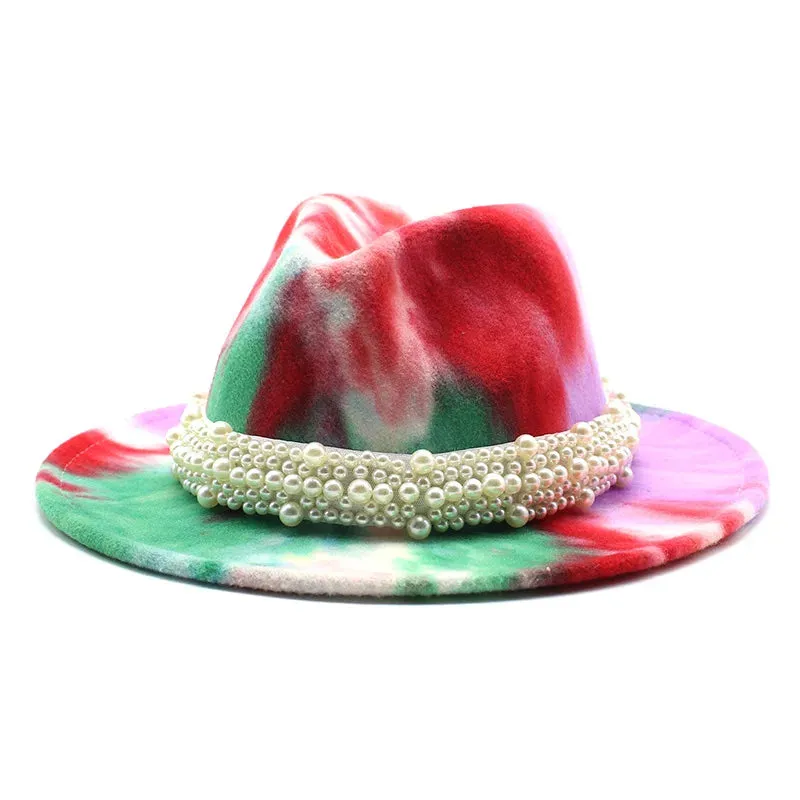 Men and Women Casual Tie Dyed 3D Painted Wide Brim Party Fedora Hat