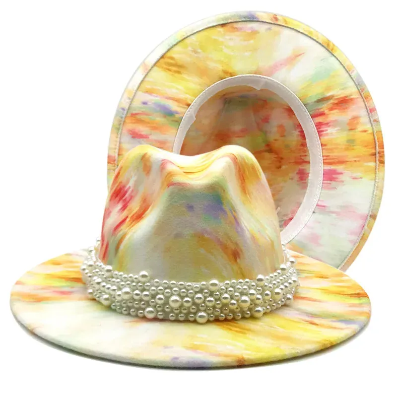 Men and Women Casual Tie Dyed 3D Painted Wide Brim Party Fedora Hat