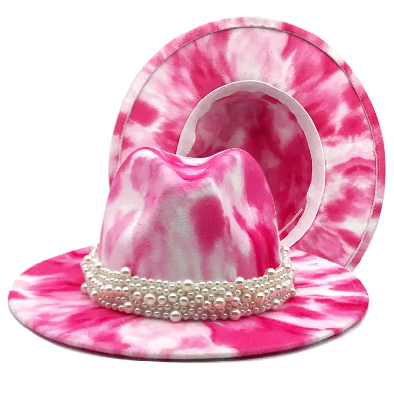 Men and Women Casual Tie Dyed 3D Painted Wide Brim Party Fedora Hat