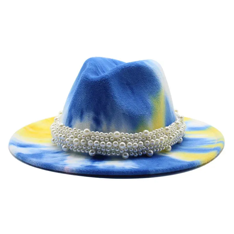 Men and Women Casual Tie Dyed 3D Painted Wide Brim Party Fedora Hat